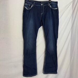 ZCO Women's Boot Cut Jeans - Dark Blue Bling Flap Pockets Size 16